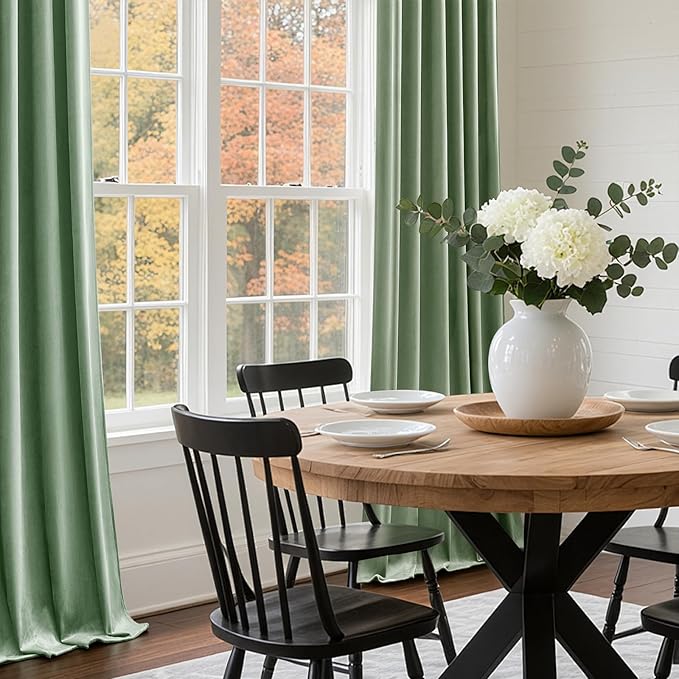 Sage Green Velvet Curtains 84 Inches for Living Room, Elegant Thermal Insulated Room Darkening Heavy Blackout Drapes Luxury Curtains for Bedroom Nursery, Back Tab Rod Pocket, W52 x L84, 2 Panels