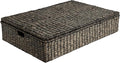 happimess BSK2015C Holden 30" Classic Costal Hand-Woven Hyacinth Wicker Under Bed Storage Basket with for Storage and Decoration in Bathroom, Bedroom, Closet, Entryway, Black