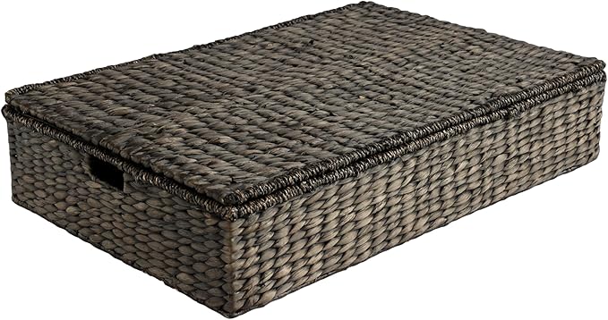 happimess BSK2015C Holden 30" Classic Costal Hand-Woven Hyacinth Wicker Under Bed Storage Basket with for Storage and Decoration in Bathroom, Bedroom, Closet, Entryway, Black