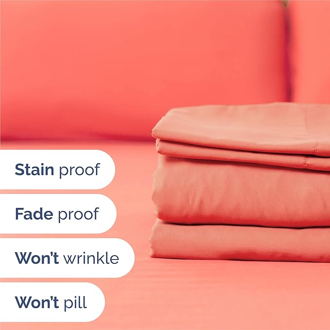 King 6 Piece Sheet Set - Cooling, Comfy & Breathable - Hotel Luxury Bedding, Includes Fitted Sheet for Women, Men, Kids and Teens - 1 Flat, 1 Fitted Sheet, 4 Pillowcases with Deep Pockets - Coral