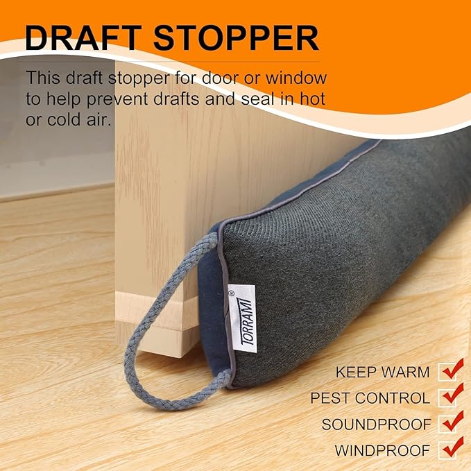 TORRAMI 30" Door Draft Stopper Under Bottom Insulation Noise Air Stopper 2.07LB,Draft Stopper Guard Seal for Doors and Windows - Dark Blue