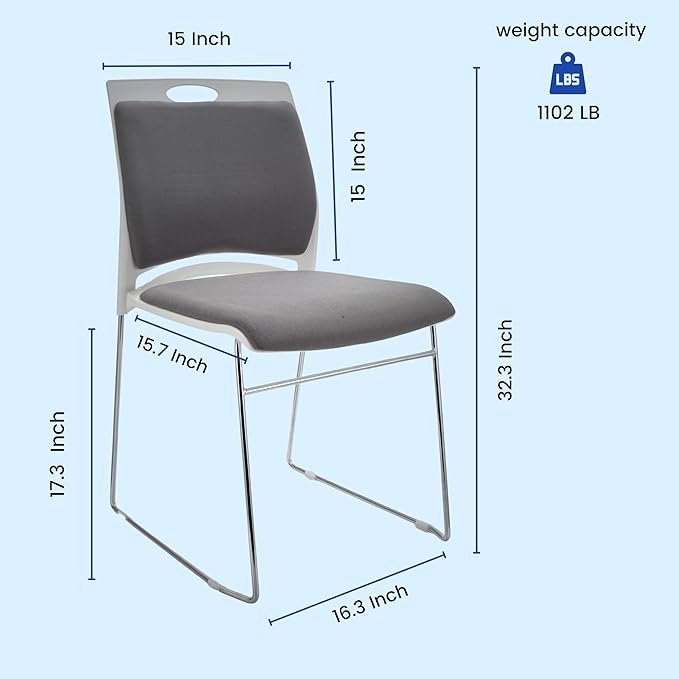12 Pack Stacking Chairs - 1102LB Capacity Home Office Guest Chair Set With Sled Base, Modern Reception Chair for Kitchen, Waiting Room, Multi-Purpose Use, Break Room, Training, Cafeteria