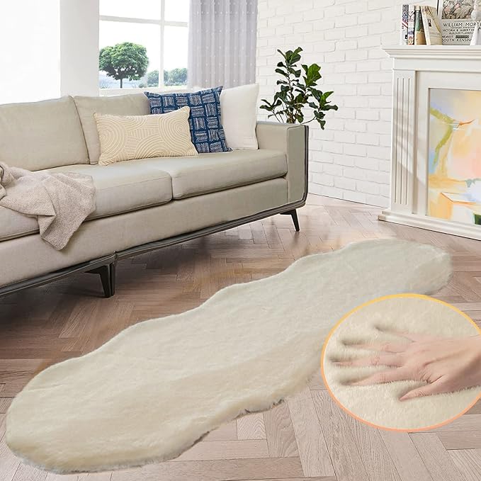 Shag Faux Bunny Washable Fluffy Fur Rug Runners for Hallways Camel Plush Area Rugs for Living Room Bedroom Faux Sheepskin Rug 2x6 Shaped Nursery Rugs