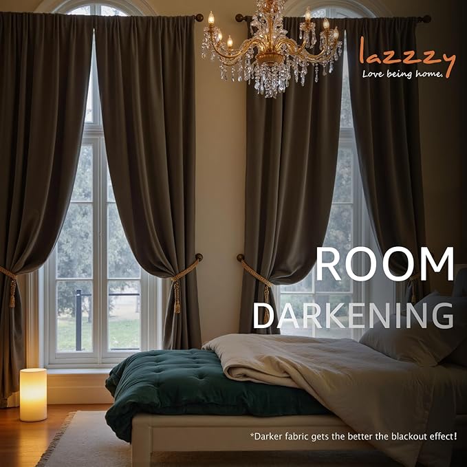 Lazzzy Velvet Blackout Curtains Thermal Insulated Room Window Drapes Super Soft Luxury Curtains for Living Room Bedroom Rod Pocket 2 Panels, Truffle, 52" W x 120" L