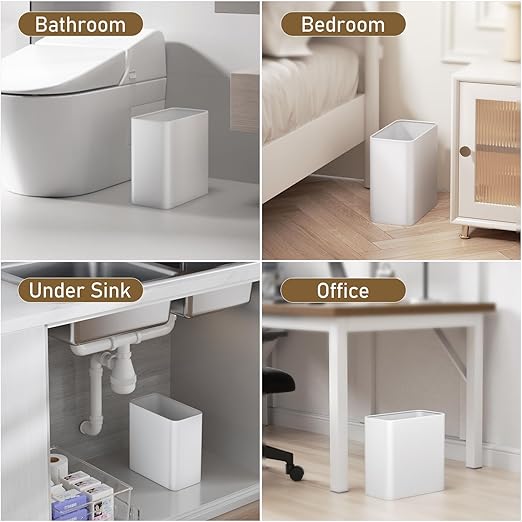 Veelesa Small Bathroom Trash Can 2.4 Gallon Wastebasket Slim Metal Garbage Can Stainless Steel Trash Bin for Bedroom,Office,Kitchen,Toilet, rv, Near Desk, Under Sink (White)