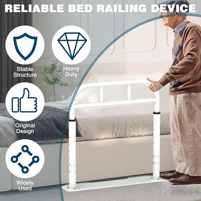 THOOUM Bed Rail for Elderly Adults Safety, Heavy Duty Bed Rail with 6 Adjutsable Heights, Bed Assist Rail for Seniors, Twin, Queen, King Size Bed (400 LBS Loading, White)