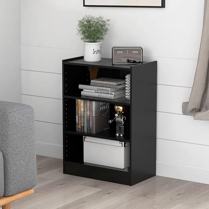 LOKO 3-Tier Open Bookcase Set of 2, Modern 3-Cube Bookshelf with 18-Position Adjustable Shelves & Anti-toppling Devices, Multipurpose Cubical Display Storage Organizer for Living Room Study (2, Black)