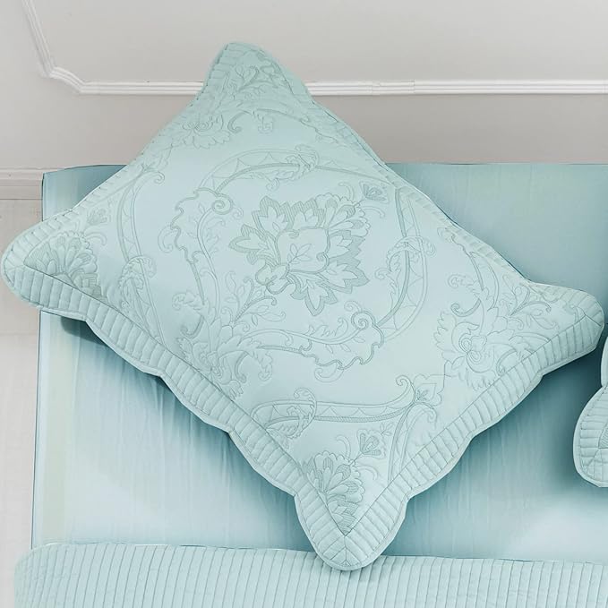 CHIXIN Microfiber King Pillow Shams Set of 2 - Quilted Decorative Pillow Covers - Seaglass - Size (20" x 36")