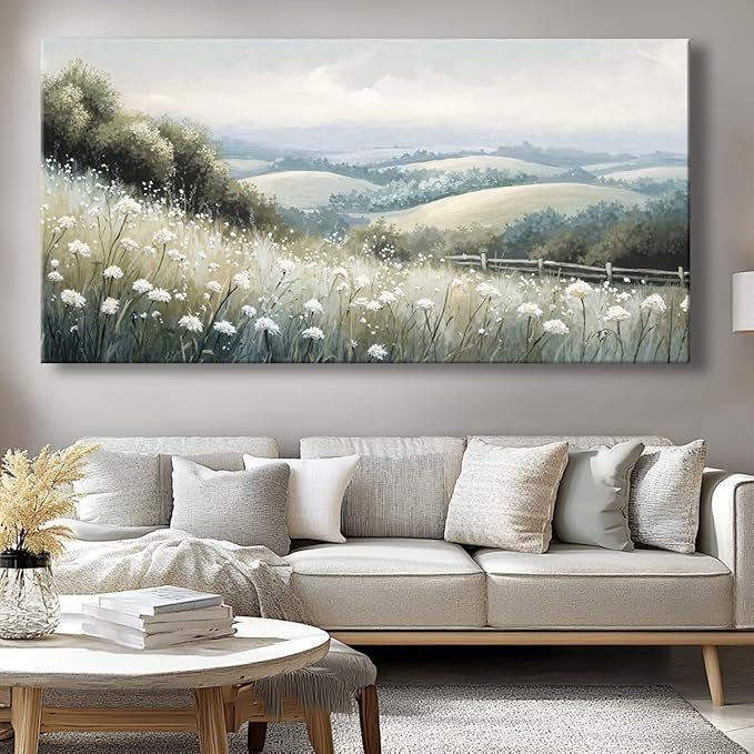 Sea of Flowers Canvas Wall Art - Modern landscape Paintings for Living Room, Bedroom Wall Decor, Framed Wall Art for Home or Office Decoration, Large Wall Art 75x150cm(30x60in)