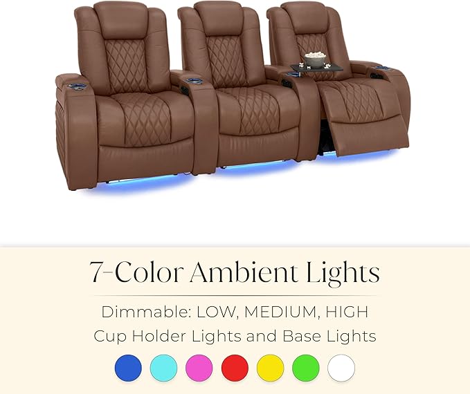 Seatcraft Diamante Zero-Gravity CoolZero Italian Leather Home Theater Seating, Power Headrest, Power Recline, Single Recliner, Tobacco