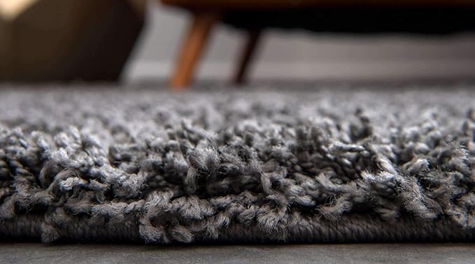 Unique Loom Solid Shag Collection Area Rug (7' 1" Round, Graphite Gray)
