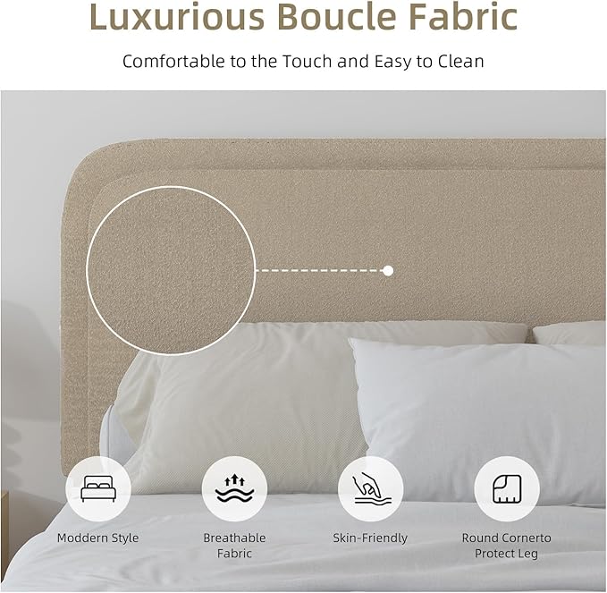 BarnFurin Full Size Bed Frame,Cloud Boucle Upholstered Platform Bed Frame with Headboard, Modern Style, Soft Rounded Corners, No Box Spring Required, Easy Assembly, Beige
