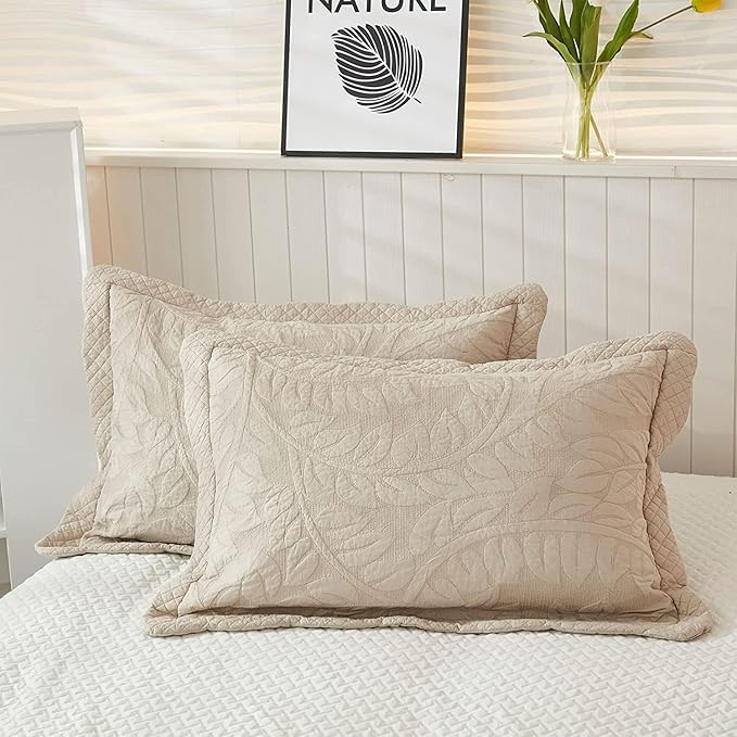 MarCielo 3-Piece 100% Cotton Oversized Bedspread Lightweight Quilt Coverlet Embroidery Farmhouse Bedding Set T0 (Yellowish Beige, Oversized King (118"x106"))
