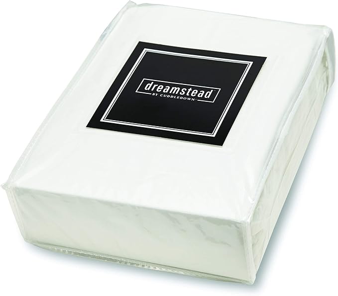 Cuddledown Dreamstead 100% Cotton Bed Sheets Set | 300 Thread Count | Luxurious Sateen Weave | Pure Combed Cotton | Soft | Wrinkle Resistant | 4 Piece Set | White | Full | 54” x 75”