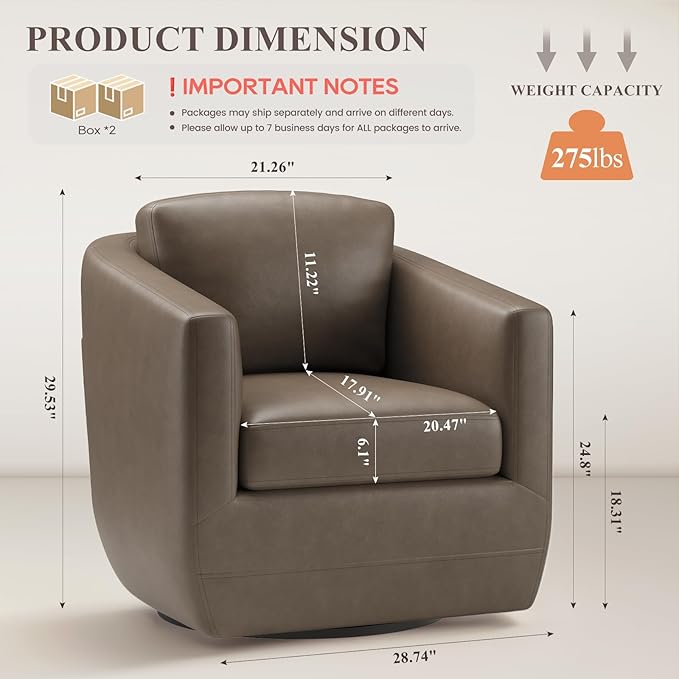 360° Swivel Accent Chair Set of 2 with Pillow - Comfy Living Room Armchair No-Sag Foam & Sturdy Metal Base, Fully Assembled Swivel Accent Single Sofa for Bedroom Living Room, Office, Wolf Grey