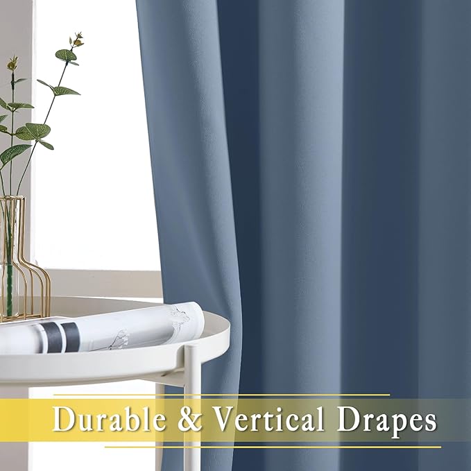 NICETOWN Stone Blue Blackout Sliding Door Curtains, Grommet Thermal Curtain Window Treatment Room Divider Drape Sound Reducing for Patio Door/Living Room, 1 Panel, W80 x L90