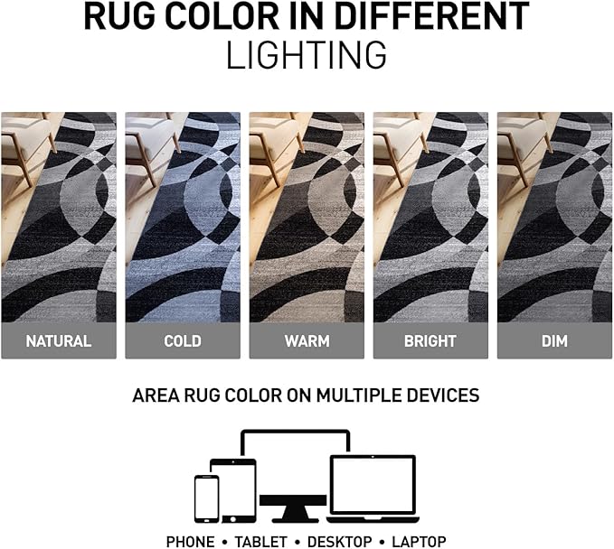 Rugshop Contemporary Abstract Circles Perfect for high Traffic Areas of Your Living Room,Bedroom,Home Office,Kitchen Area Rug 6'6" Gray (6' 6" Diameter)