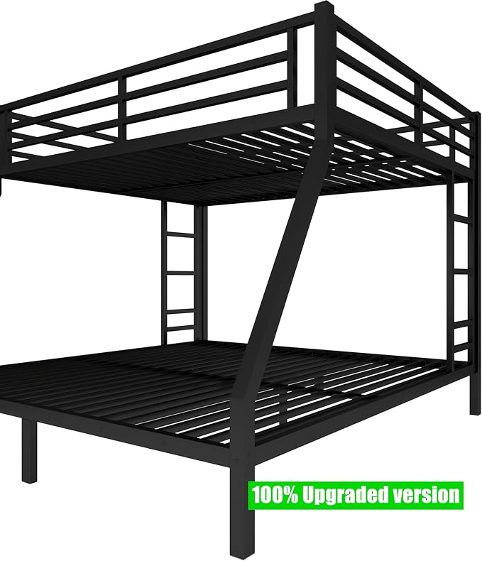 SIGONE Stronger & Safer Heavy Duty Queen Over King Size Bunk Bed for Adults Teens, Thickened More Stable Metal Bunkbed Frame (Greater Weight Capacity) (Queen Over King)