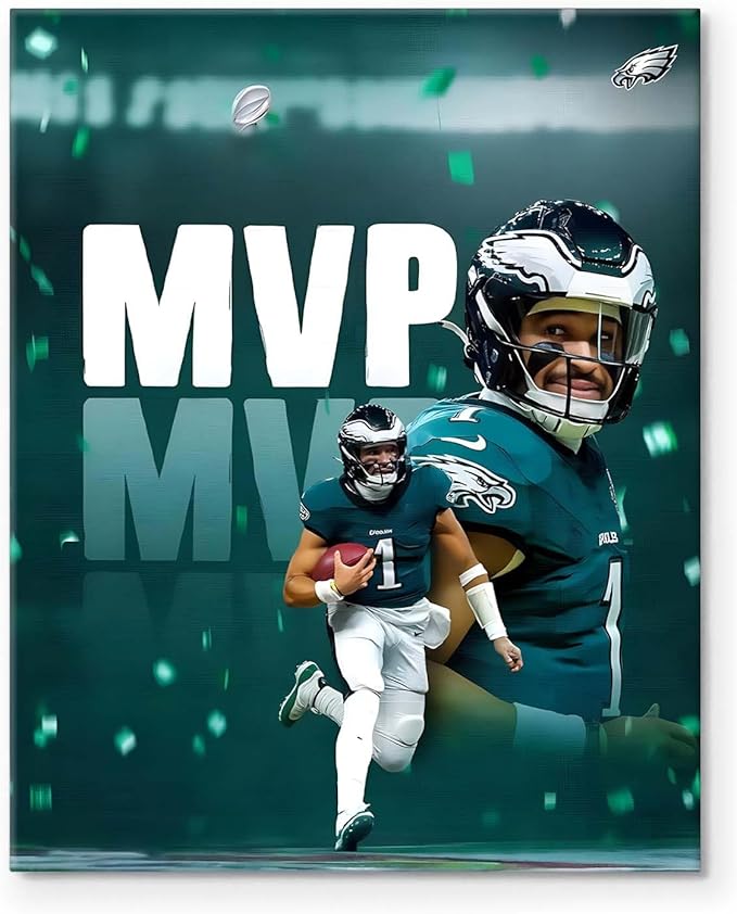 B.B.F MAKE 2025 Super Canvas Bowl Wall Art Champions MVP Hurts Canvas Wall Decor Eagles Poster Print Philadelphia Sports Star Picture Gift Modern Bedroom Living Room Home Decoration, Framed 11x14inch
