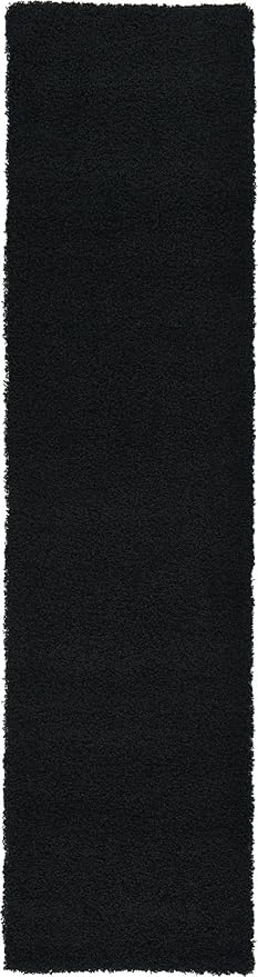 Unique Loom Solid Shag Collection Area Rug (2' 6" x 10' Runner, Jet Black)