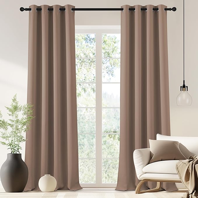 NICETOWN Blackout Drapery Curtain Panel 90 inches Long - Window Treatment Thermal Insulated Grommet Blackout Curtain/Drape for Bedroom Living Room (Cappuccino, 1 Panel, 46 by 90 inches)