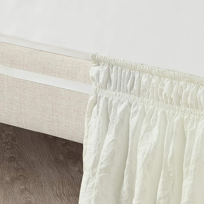 Lush Decor Ruched Ruffle Elastic Easy Wrap Around Bed Skirt Single Twin/Twin XL/Full Ivory - Twin Bed Skirt - Dust Ruffle - Cream Bedskirts