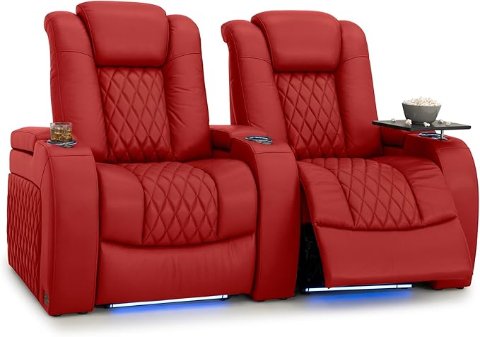 Seatcraft Diamante Zero-Gravity CoolZero Italian Leather Home Theater Seating, Power Headrest, Power Recline, Row of 2, Red