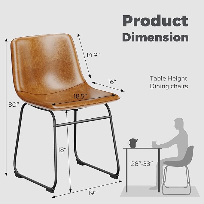 Dining Chairs Set of 4, 18 Inch Modern Armless Kitchen Chairs with Back, Faux Leather Dining Room Chairs with Metal Legs for Home, Bistro Coffee Shops (Brown)