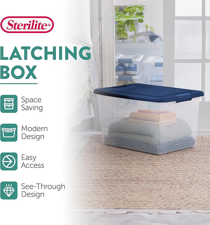 Sterilite 6-Pack Color Program, Large Clear Plastic Storage Bins with Lids, 64 Quart, Blue - Stackable Organizing Container Boxes for Closet, Bathroom, and Office