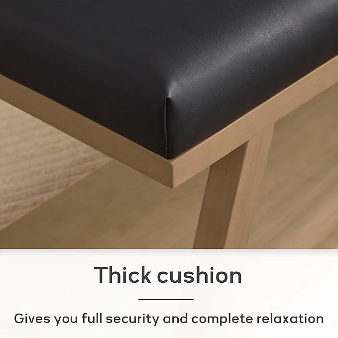 45" Entryway Bench Upholstered Storage Bench for Bedroom Shoe Rack Bench for Living Room, Hallway, Mudroom, Balcony, Sturdy Indoor Bench Seat Holds Up to 300 lbs (PU-Black)