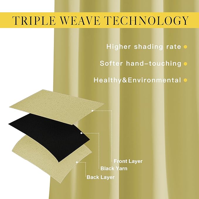 NICETOWN Bedroom Room Darkening 110 inch Curtains for Sliding Glass Door, Grommet Thermal Insulated Solid Window Treatments Sound Reducing for Living Room, W66 x L110, Paler Yellow, Set of 2
