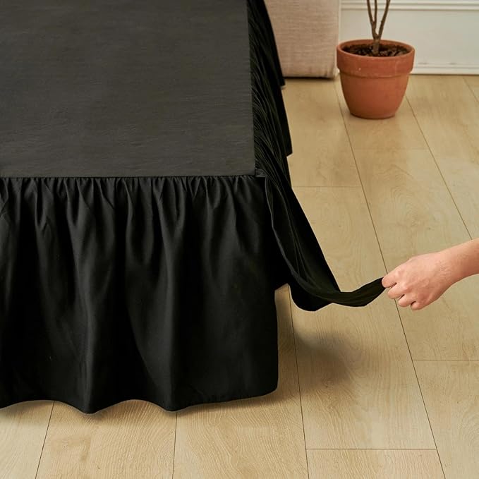 Bed Skirt Queen Size Ruffled Bed Skirt with Split Corners, Queen Bed Skirts 12 Inch Drop, Queen Size Bed Skirting with Platform, 12'' Queen, Black