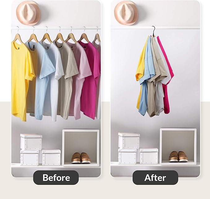 ZEDODIER 2 Pack Space Saving Hangers for Clothes,Rotatable Sturdy Shirt Hangers with 16 Hooks, Non Slip Multiple Shirt Organizer for T-Shirts Sweatshirts Hoodies, Black