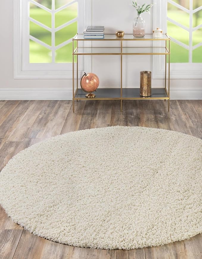 Unique Loom Solid Shag Collection Area Rug (4' 1" Round, Pure Ivory)