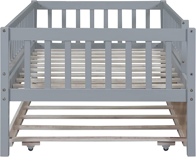 Bellemave Twin Kids Bed Frames with Rails for Kids, Twin daybed with Trundle for Boys/Girls/Adults，Gray