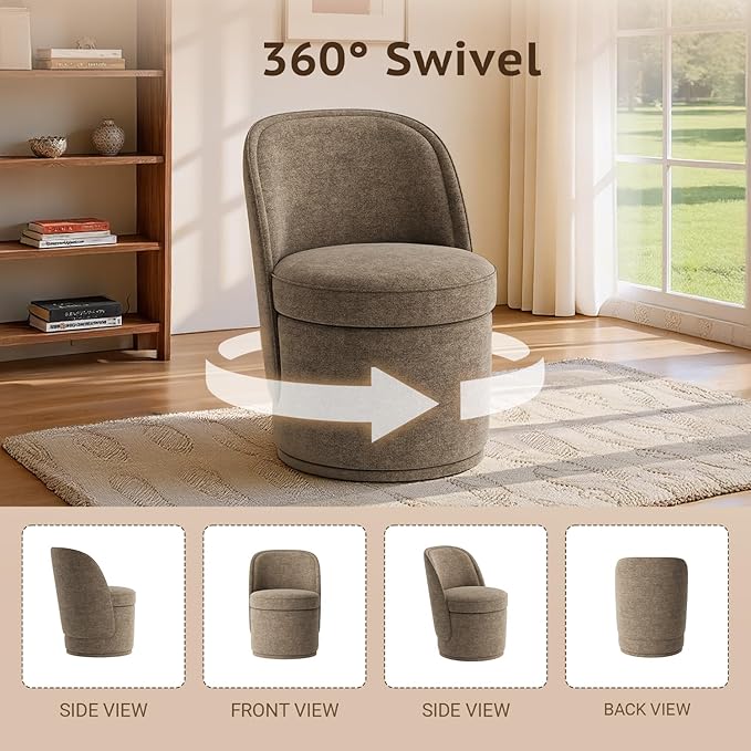 Swivel Accent Chair Set of 2, 360° Swivel Round Chair with Hidden Storage, Vanity Chairs, Modern Small Barrel Armchair for Living Room/Bedroom, Brown