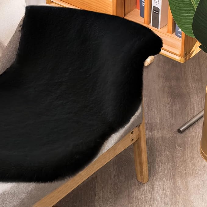 Black Shag Washable Fluffy Fur Area Rugs for Bedroom Living Room Faux Rabbit Fur Nursery Rug 2x6 Cute Shaped Rug Room Décor