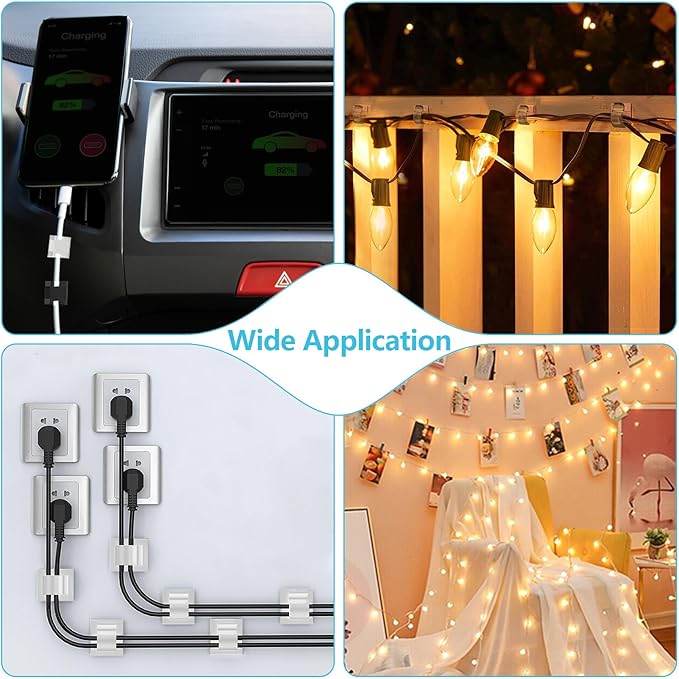 Abnii 100PCS Cable Clips, Adhesive Wire Clips Organizer Cord Clips Management, Cable Staples Outdoor Strong for Wall, Desk, Christmas Lights, String Lights, TV PC Ethernet Cable, Clear Small
