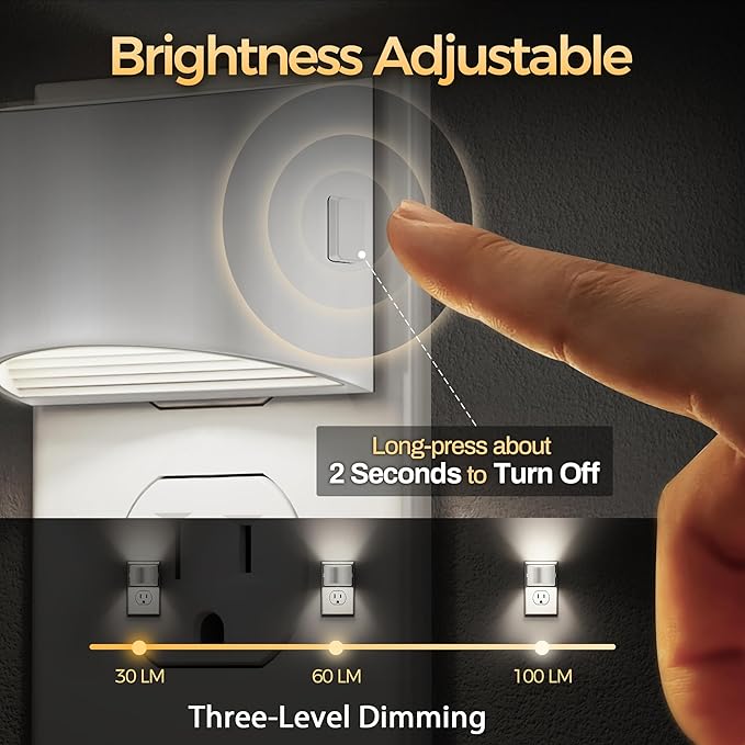 DORESshop LED Night Light[4 Pack], Night Lights Plug into Wall, 3 Level Brightness Adjustable Plug in Night Light, Dusk to Dawn Sensor Nightlights for Adults,Bedroom,Bathroom,Hallway,5000K White Cover