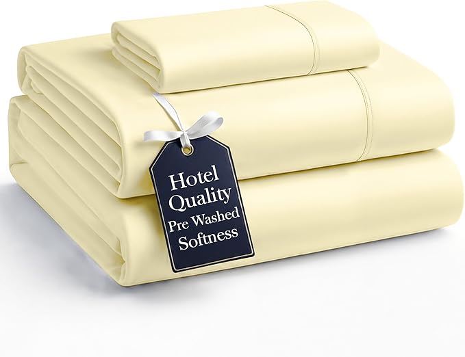 Casa Platino Sheets Twin XL Size Bed Set, Pre-Washed Ultra Soft & Breathable Twin XL Bed Sheets Set, Brushed Microfiber Cooling Sheets, Twin XL Size Sheets Set with Deep Pockets - Vanilla