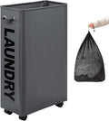 DOKEHOM 29-Inches Enlarged Slim Laundry Basket with Removable Wash Bag on Wheels, Collapsible Rolling Laundry Hamper, Foldable Narrow Corner Clothes Storage Bins (Dark Grey)