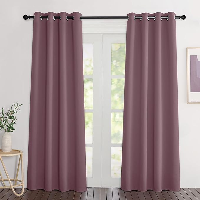NICETOWN Dry Rose Blackout Curtains 84 inch Length 2 Panels, Grommet Thermal Insulated Window Treatments Light & Sound Reducing Drapes for Living Room/Bedroom, W46 x L84