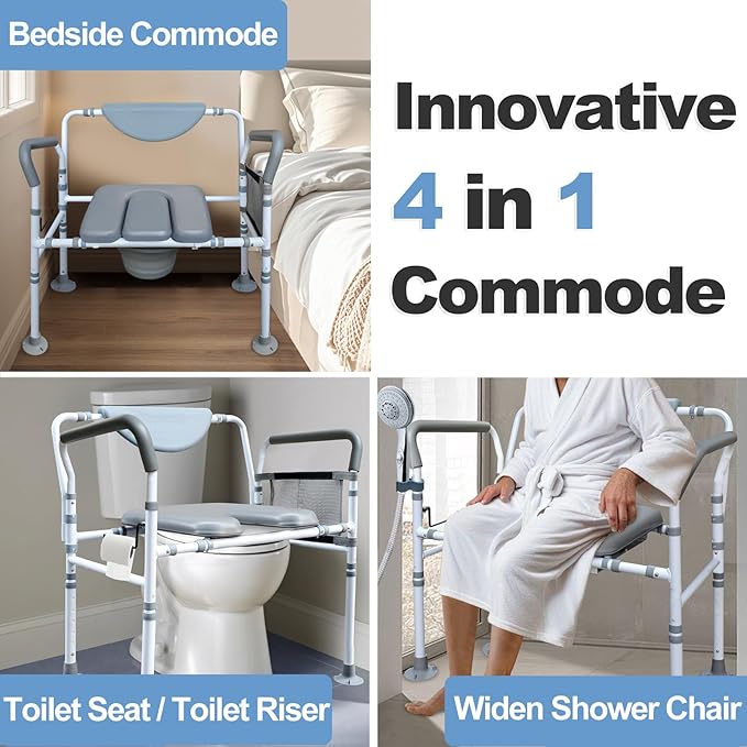 Aliseniors Heavy Duty Bedside Commode, 500lbs Extra-Wide Bariatric Commode Chair for Adults & Seniors, Portable Toilet Seat with Arms, Adjustable Potty Chair Bucket with Lid, Tool-Free Assembly