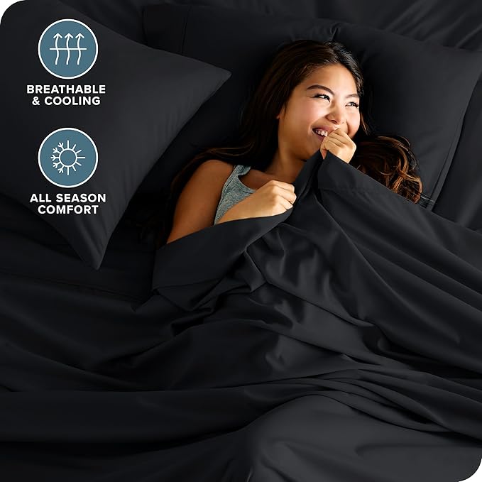 Bare Home Hotel Luxury King Sheet Set, Extra Soft - 6 Piece Set - Deep Pockets - Easy Fit - Cooling & Breathable - Wrinkle, Fade, Stain Resistant - Includes 4 Pillowcases (King, Black)