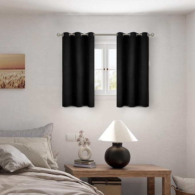 BGment 45 Inch Curtains for Bedroom - Short Blackout Curtains for Small Window/Cafe Thermal Insulated Grommet Drapes, 2 Panels, Each 42 Inch Wide, Black