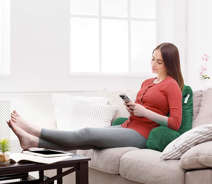 Nestl Reading Pillow with Shredded Memory Foam, Designed for Sitting Up in Bed and Couch, Back and Arms Adjustable Support for Adult & Teens Backrest Pillows for Reading with Washable Cover Dark Green