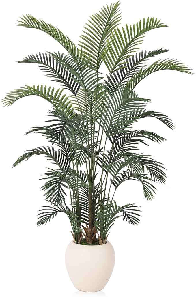 Artificial Palm Tree Plant - 7FT Tall Fake Tree with Realistic Look & UV Protection - Large Indoor Outdoor Faux Floor Plant for Home Office Decor