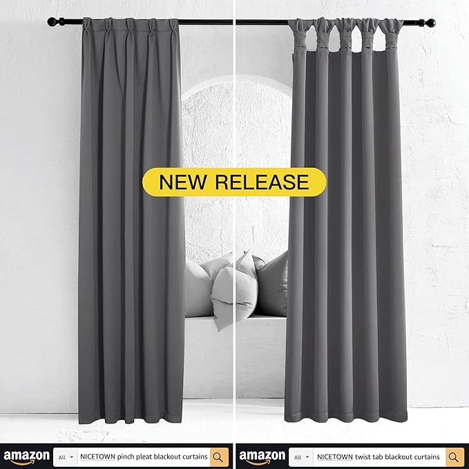 NICETOWN Grey Blackout Curtain 84 inches Long for Bedroom - Thermal Insulated Window Treatment with Grommet Room Darkening Thermal Insulated Panel for Living Room, W52 x L84, 1 Panel