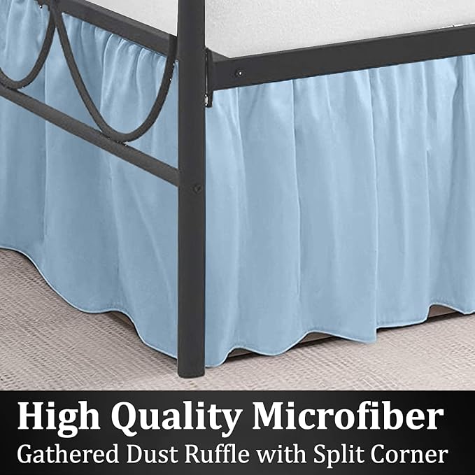 SKY BEDDINGS - Queen Size Ruffled Bed Skirt with Split Corners - 18 Inch Drop Dust Ruffle Bed Skirt with Platform Three Sided Coverage - 100% Microfiber, Light Blue