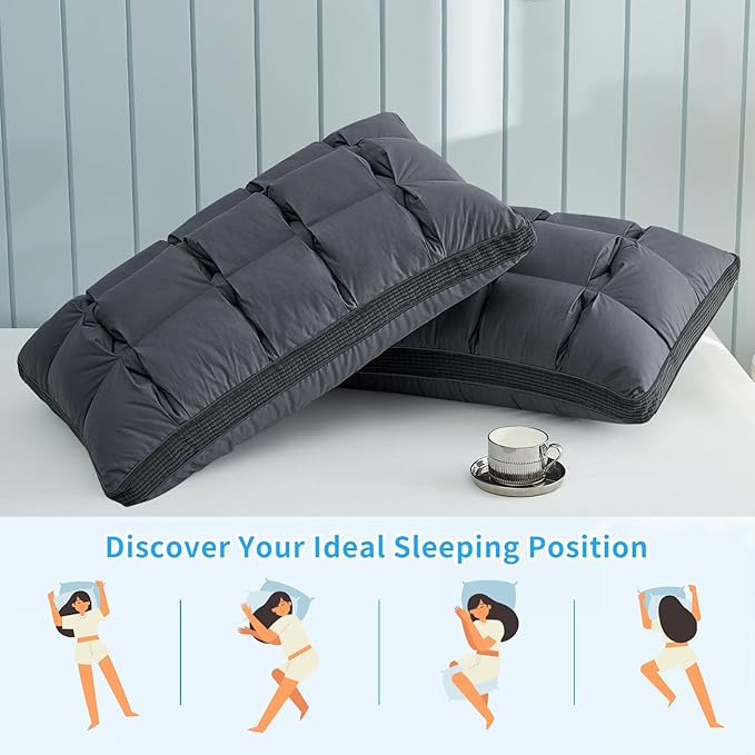 YOUR MOON Soft Pillow King for Sleeping, Super Soft Support Down Alternative Pillow, 100% Cotton Shell Luxury Comfy Fluffy Bed Pillows for Sleep(Gray)
